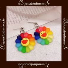 Boucles d'Oreilles Fleurs Arc En Ciel