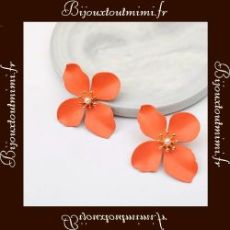 Boucles d'Oreilles Style Fleurs Oranges & Perle