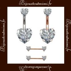 Piercing de Nombril Style Double Coeur & Diamants