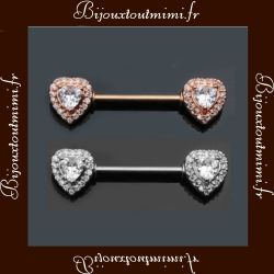 Piercings de tétons double coeur diamant stylé