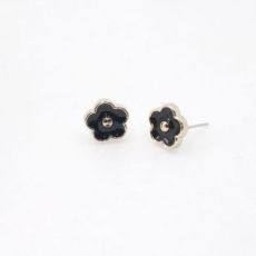 Boucles d'Oreilles Fleurs Noires Dorées