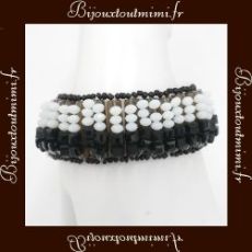 Joli Bracelet de Perles, Blanc & Noir Ikita 