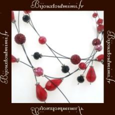 Collier ikita 2 Rangs Rouge & Noir Argenté (42 à 48cm)