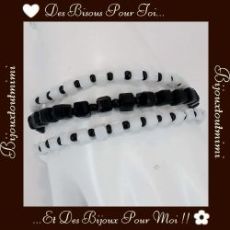 Bracelets de Perles Cubiques Blanches & Noires par Ikita Paris