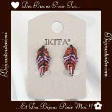 Boucles d'Oreilles Feuilles Rose & Rouge par Ikita Paris