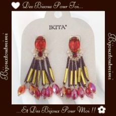 Boucles d'Oreilles Pendantes Rouges Violettes Dorées par Ikita Paris