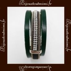 Magnifique Bracelet Ikita Vert & Noir en Cuir