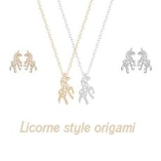 Boucles d'oreilles et collier Licorne Style Origami