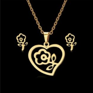 Boucles d'oreilles et collier style coeur & fleur
