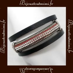 Magnifique Bracelet Ikita Rouge & Noir en Cuir