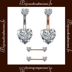 Piercings de Tétons Style Double Coeur & Diamants