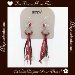 Boucles d'Oreilles Pendantes Rouge, Noir & Argenté par Ikita Paris