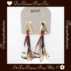 Boucles d'Oreilles Pendantes Rouge, Noir & Doré par Ikita Paris