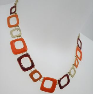 Collier ikita Doré émail Orange & Rouge (42 à 49cm)