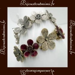 Magnifique Bracelet Ikita Fleurs, Doré ou Argenté