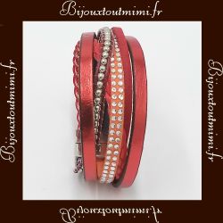 Superbe Bracelet multi rangs, rouge Ikita 