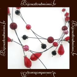 Collier ikita 2 Rangs Rouge & Noir Argenté (42 à 48cm)