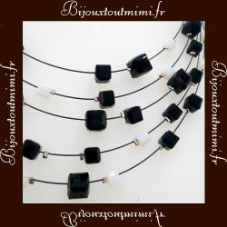 Collier ikita 5 Rangs Perles Cubiques Noir & Blanc 