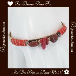 Bracelet Rigide Rouge, Marron & Doré Ikita Paris