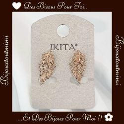 Boucles d'Oreilles Feuilles Dorées Rosées par Ikita Paris