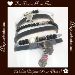 Bracelet Noir, Cuir & Perles par Ikita Paris