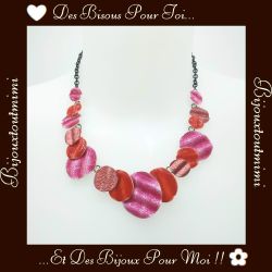 Collier Émail Rose & Rouge Pailleté par Ikita Paris