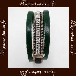 Magnifique Bracelet Ikita Vert & Noir en cuir