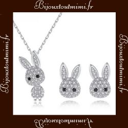 Boucles d'oreilles et collier style lapin & diamant